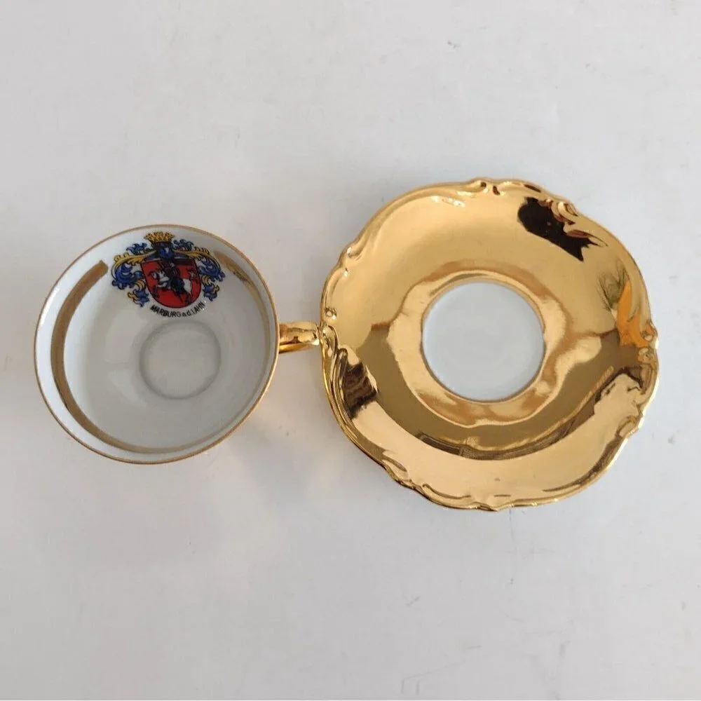 Arzberg Bavaria Porcelain Morburg a.d. Lahn Germany Demitasse Teacup Saucer Gold